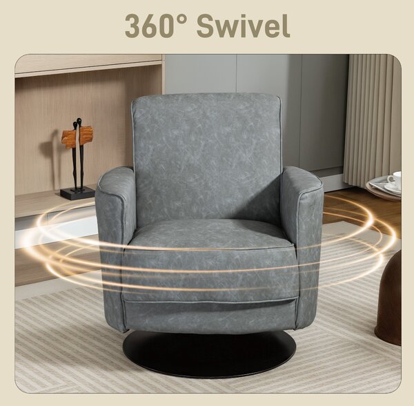 HOMCOM Upholstered Swivel Accent Chair with Thick Padding, Grey