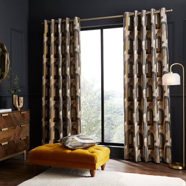 Alvin Geometric Jacquard Eyelet Curtains