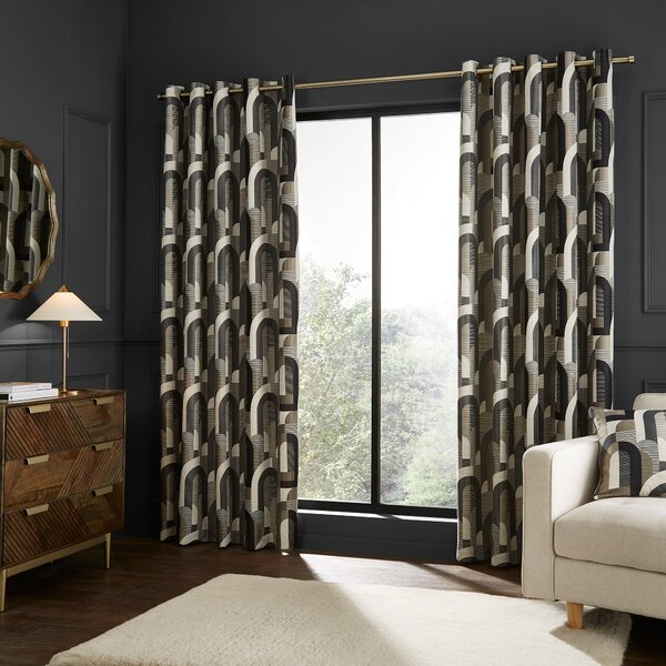 Alvin Geometric Jacquard Eyelet Curtains