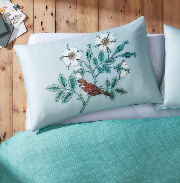 Garden Birds Sage Cotton Duvet Cover and Pillowcase Set