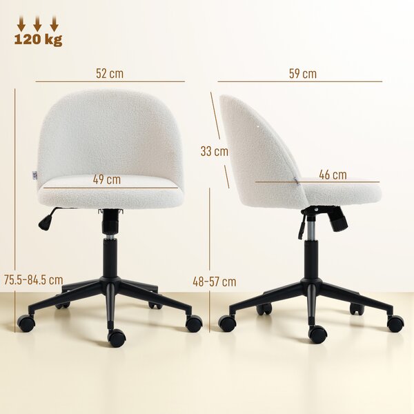 HOMCOM Teddy Fleece Office Chair with Wheels - Cream White