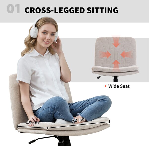 HOMCOM Criss Cross Chair with Wheels, No Arms - Beige