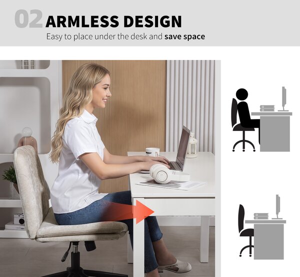 HOMCOM Criss Cross Chair with Wheels, No Arms - Beige