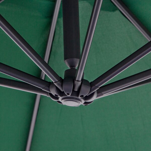Outsunny Waterproof Banana Cantilever Parasol: 3m Hanging Umbrella with Crank & Cross Base, Outdoor Sun Shelter, Verdant Green Aosom UK
