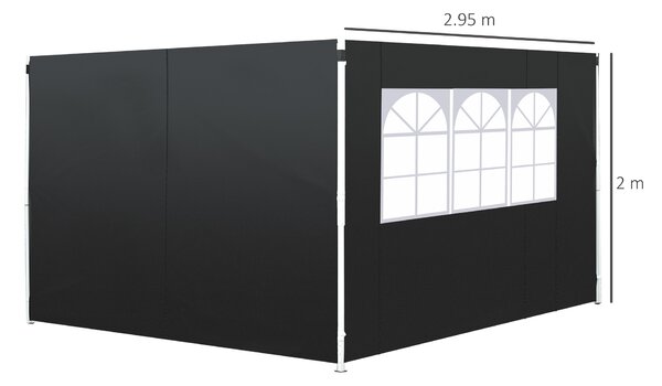 Outsunny 3m Gazebo Exchangeable Side Panels Wall-Black