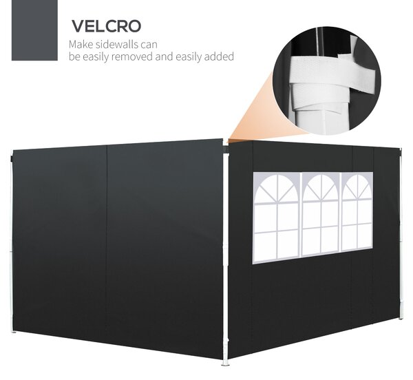 Outsunny 3m Gazebo Exchangeable Side Panels Wall-Black