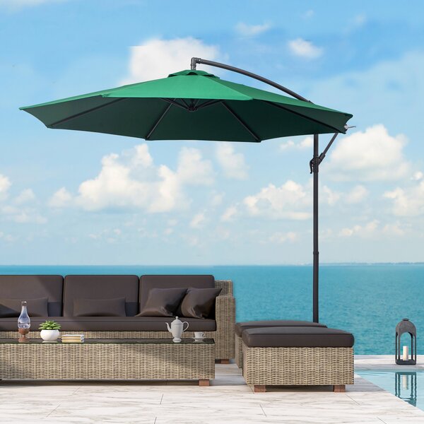 Outsunny Waterproof Banana Cantilever Parasol: 3m Hanging Umbrella with Crank & Cross Base, Outdoor Sun Shelter, Verdant Green Aosom UK