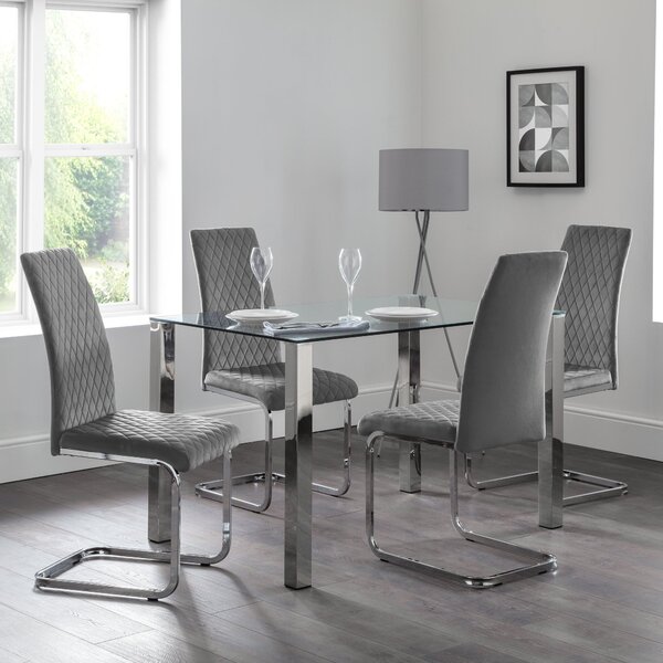 Enzo Rectangular Glass Dining Set with 4 Calabria Dining Chairs Grey