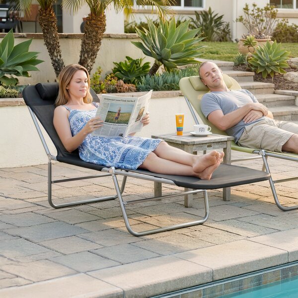 Outsunny Garden Lounger, Portable Outdoor Patio Sun Bed Chair, Adjustable Back Recliner, Lightweight, Light Black Aosom UK