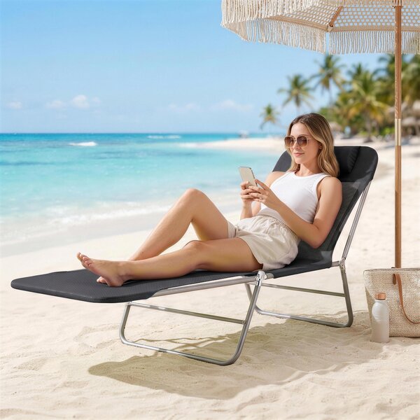Outsunny Garden Lounger, Portable Outdoor Patio Sun Bed Chair, Adjustable Back Recliner, Lightweight, Light Black Aosom UK