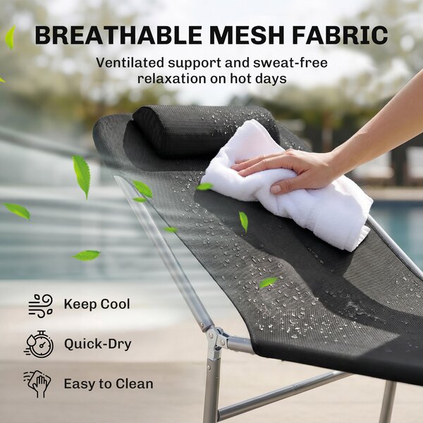 Outsunny Garden Lounger, Portable Outdoor Patio Sun Bed Chair, Adjustable Back Recliner, Lightweight, Light Black Aosom UK