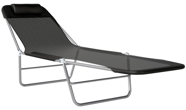Outsunny Garden Lounger, Portable Outdoor Patio Sun Bed Chair, Adjustable Back Recliner, Lightweight, Light Black Aosom UK
