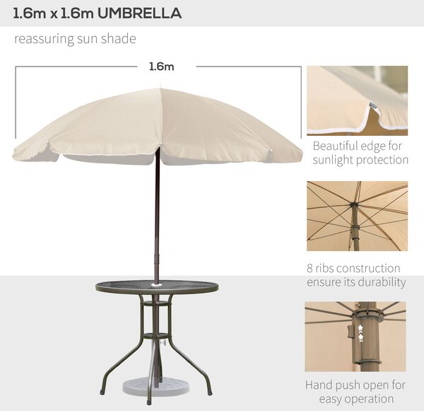 Outsunny Garden Patio Texteline Folding Chairs Plus Table and Parasol Furniture Bistro Set - Beige (6-Piece)