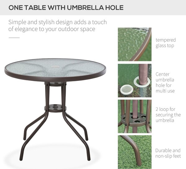 Outsunny Garden Patio Texteline Folding Chairs Plus Table and Parasol Furniture Bistro Set - Beige (6-Piece)