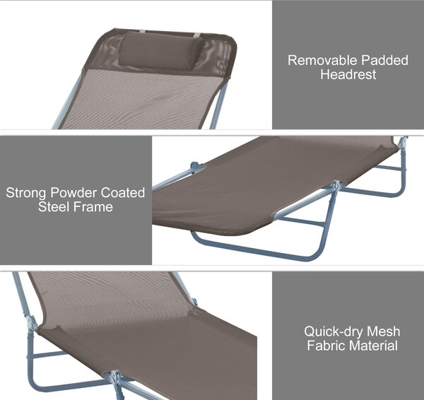 Outsunny Garden Lounger: Adjustable Recliner Sun Bed with Coffee-Toned Finish for Outdoor Relaxation Aosom UK
