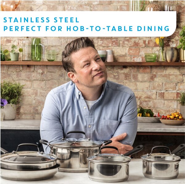 Jamie Oliver by Tefal Quick & Easy Stainless Steel Frying Pan Twin Pack, 20cm, 28cm