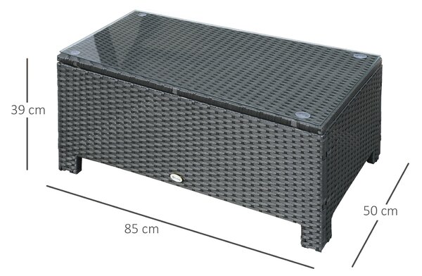 Outsunny Rattan Garden Furniture Coffee Table Patio Iron Frame Tempered Glass (Black)
