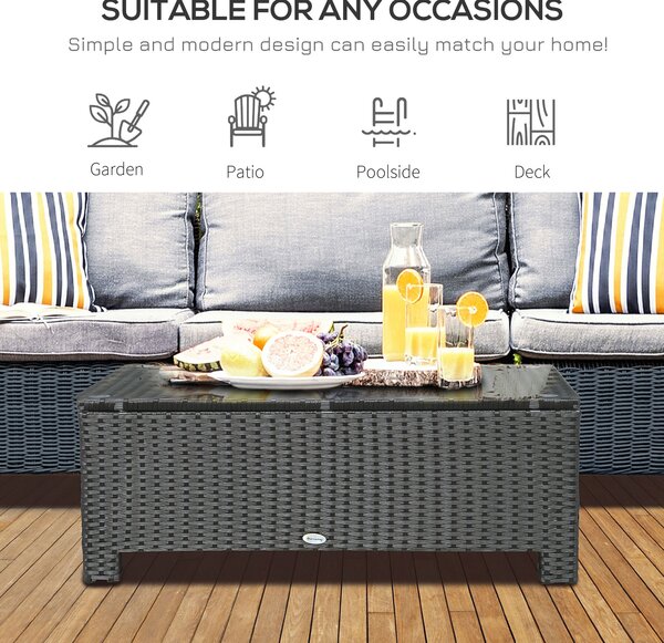 Outsunny Rattan Garden Furniture Coffee Table Patio Iron Frame Tempered Glass (Black)