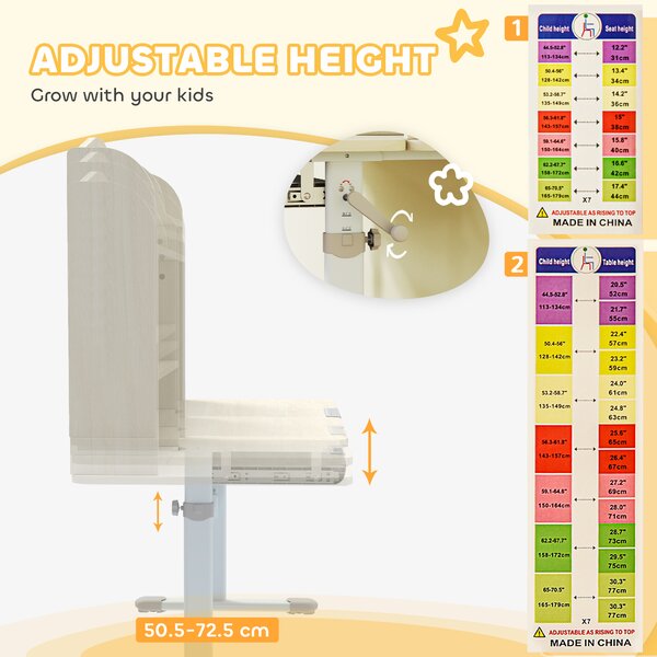 AIYAPLAY Kids Desk Height Adjustable with Tilt-Desktop, Hutch, Drawer, Storage Shelf, Pegboard, for 3-12 Years Old, Natural