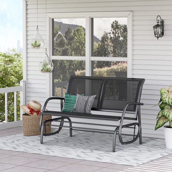 Outsunny 2-Person Outdoor Glider Bench Patio Double Swing Gliding Chair Loveseat w/Power Coated Steel Frame for Garden Porch, Black Aosom UK