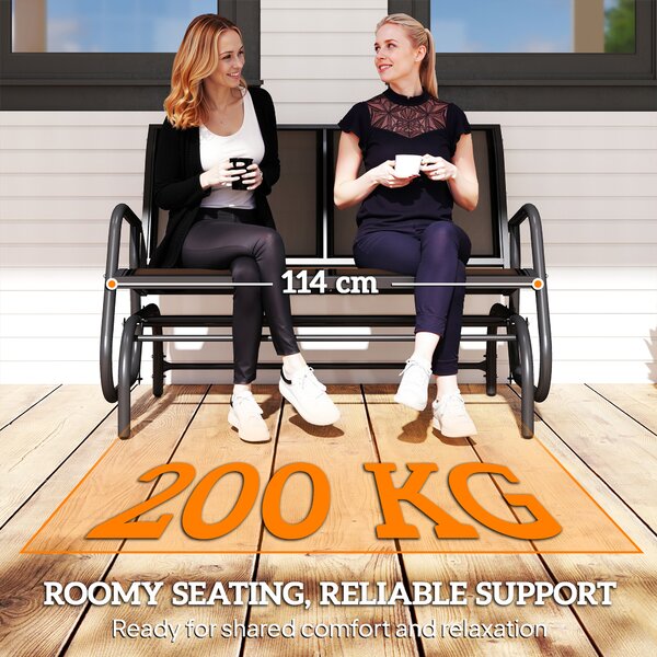 Outsunny 2-Person Outdoor Glider Bench Patio Double Swing Gliding Chair Loveseat w/Power Coated Steel Frame for Garden Porch, Black Aosom UK