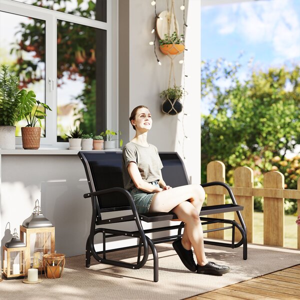 Outsunny 2-Person Outdoor Glider Bench Patio Double Swing Gliding Chair Loveseat w/Power Coated Steel Frame for Garden Porch, Black Aosom UK