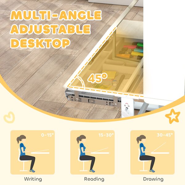 AIYAPLAY Kids Desk Height Adjustable with Tilt-Desktop, Hutch, Drawer, Storage Shelf, Pegboard, for 3-12 Years Old, Natural