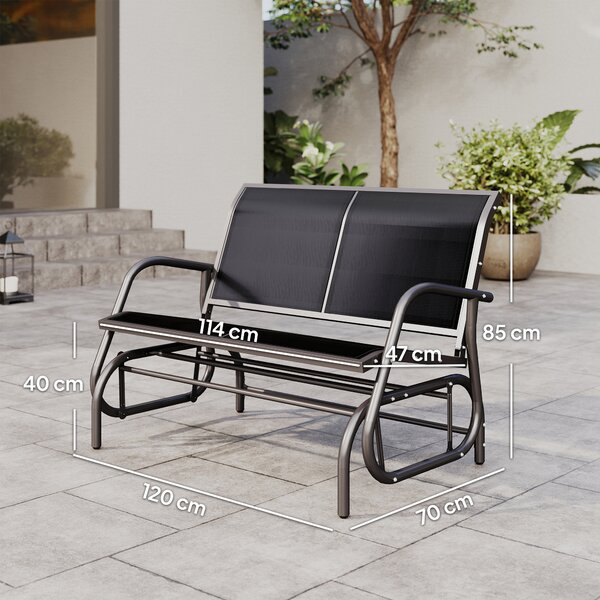 Outsunny 2-Person Outdoor Glider Bench Patio Double Swing Gliding Chair Loveseat w/Power Coated Steel Frame for Garden Porch, Black Aosom UK