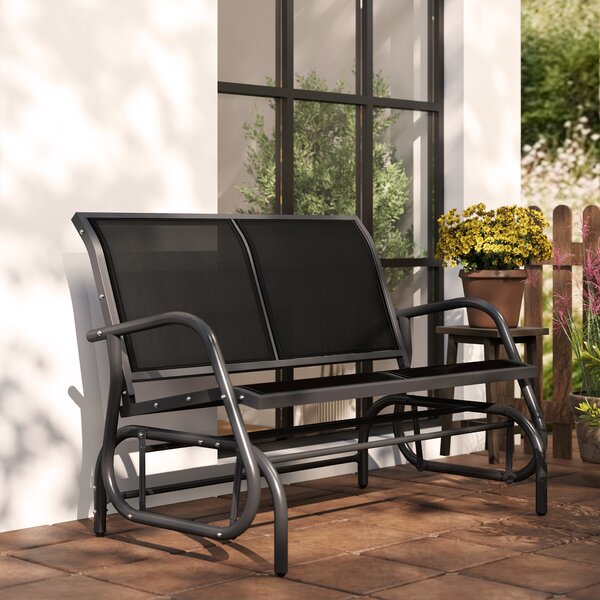 Outsunny 2-Person Outdoor Glider Bench Patio Double Swing Gliding Chair Loveseat w/Power Coated Steel Frame for Garden Porch, Black Aosom UK