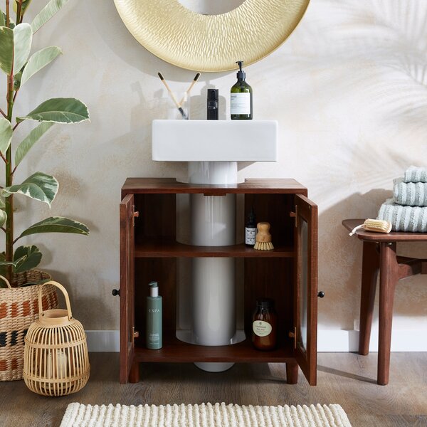 Elias Under Sink Unit, Acacia Wood and Reeded Glass