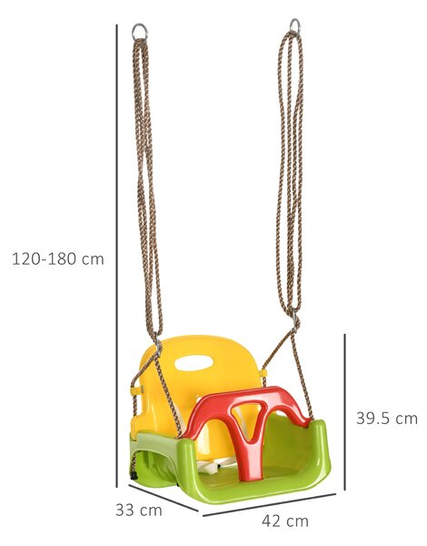 Outsunny 3 in 1 Detachable Kids Swing Seat with Safety Belt, Adjustable Rope for Indoor, Outdoor, Playground, Garden, Green