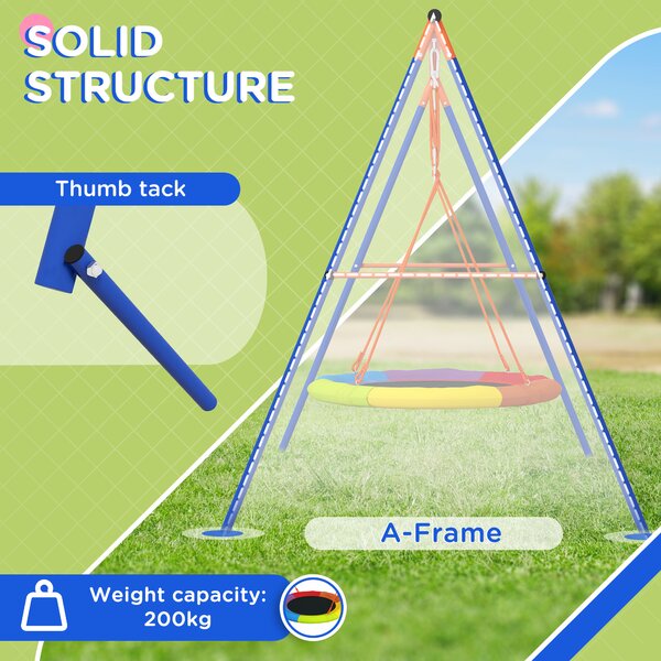 Outsunny Metal Kids Swing Set Nest Swing Seat with A-Frame Structure for Outdoor Use Multicoloured