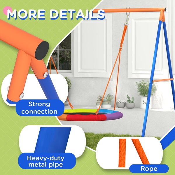 Outsunny Metal Kids Swing Set Nest Swing Seat with A-Frame Structure for Outdoor Use Multicoloured