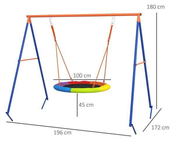 Outsunny Metal Kids Swing Set Nest Swing Seat with A-Frame Structure for Outdoor Use Multicoloured