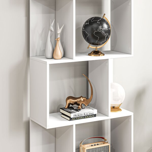 HOMCOM Bookcase, S-Shaped Wooden Bookshelf, 5 Tiers Freestanding Storage Shelf, Home Office Display Stand Rack, White