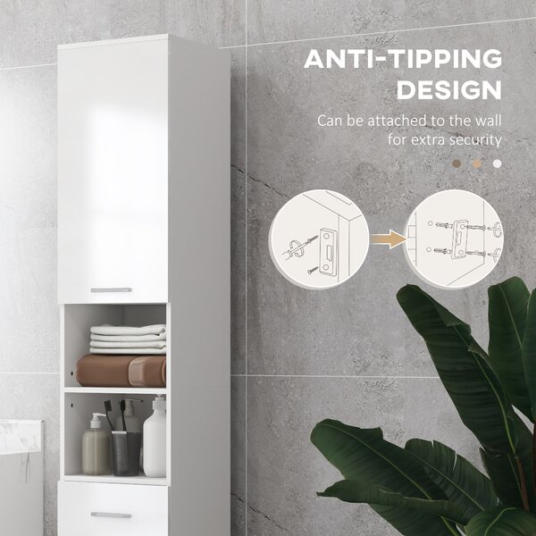 Kleankin 71" Tall Slim Bathroom Storage Cabinet, Tall Narrow Cupboard with Drawer, Open Shelves, 2 Doors Cabinets and Adjustable Shelves for Kitchen, Hallway, Living Room, High Gloss White