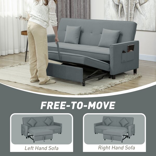 HOMCOM 3 Seater Velvet Sofa Bed, Convertible Click-Clack Couch with Adjustable Backrest, Small Double Sleeper Sofa for Living Room & Guests, Grey Aosom UK