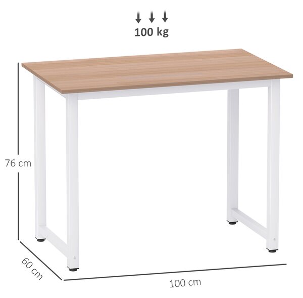 HOMCOM Computer Desk, Writing Table, 100 x 60 x 76cm Workstation for Home Office, Study with Metal Frame, Simple Assembly, White