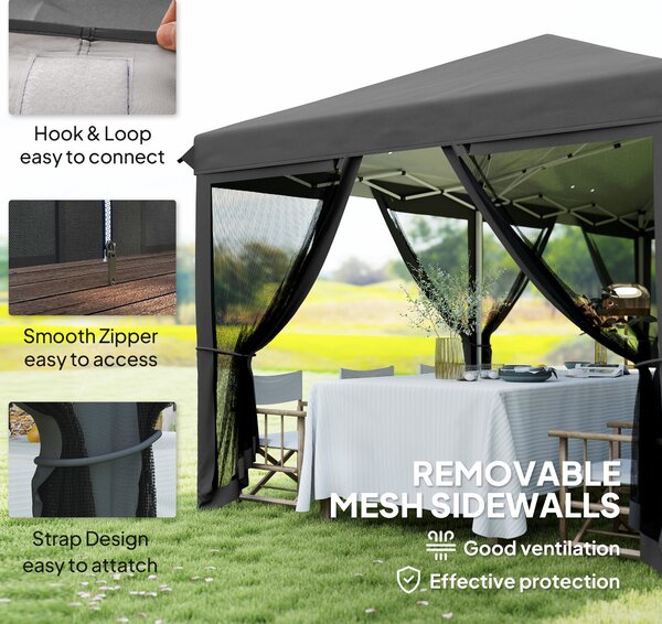 Outsunny 3 x 6m Pop Up Gazebo, Outdoor Canopy Shelter, Marquee Party Wedding Tent with 6 Mesh Walls and Carry Bag, Black