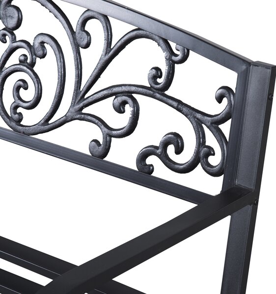 Outsunny 2 Seater Metal Garden Park Bench Porch Outdoor Furniture Patio Chair Seat Black Aosom UK