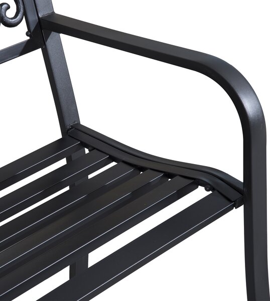 Outsunny 2 Seater Metal Garden Park Bench Porch Outdoor Furniture Patio Chair Seat Black Aosom UK