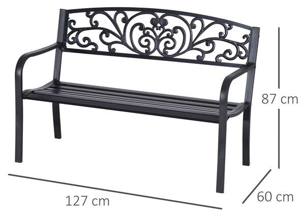Outsunny 2 Seater Metal Garden Park Bench Porch Outdoor Furniture Patio Chair Seat Black Aosom UK