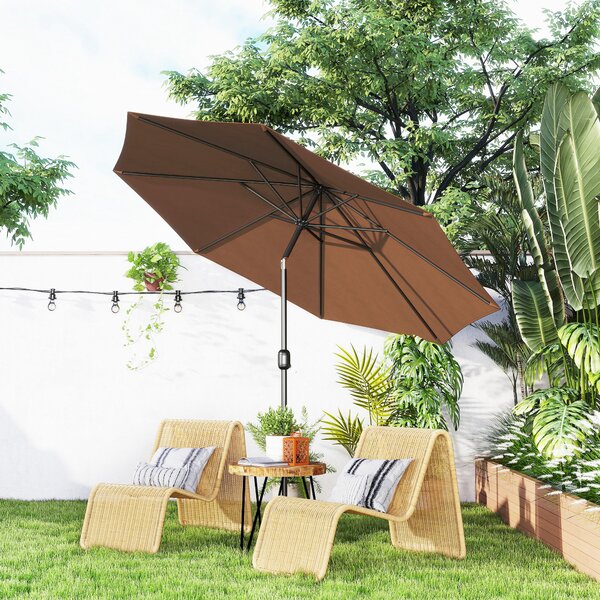Outsunny Tilting Parasol, Steel Frame Round Market Garden Umbrella, Outdoor Sunshade Canopy for Patio and Garden, Coffee Aosom UK