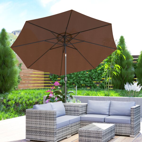 Outsunny Tilting Parasol, Steel Frame Round Market Garden Umbrella, Outdoor Sunshade Canopy for Patio and Garden, Coffee Aosom UK