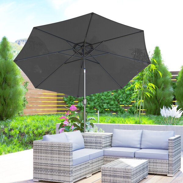 Outsunny Large Garden Umbrella, Weatherproof Outdoor Sun Shade With Crank Handle for Balcony and Garden, Dark Grey Aosom UK