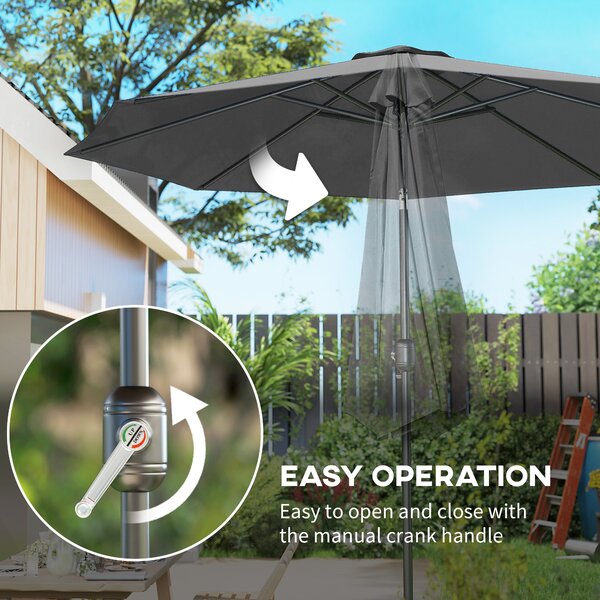 Outsunny Large Garden Umbrella, Weatherproof Outdoor Sun Shade With Crank Handle for Balcony and Garden, Dark Grey Aosom UK
