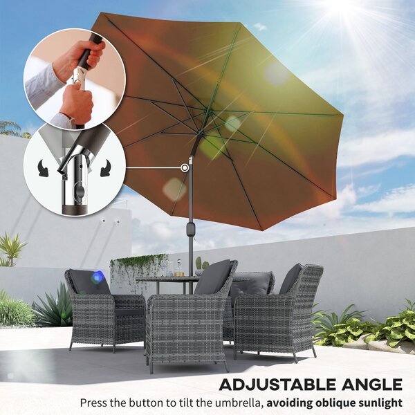 Outsunny Tilting Parasol, Steel Frame Round Market Garden Umbrella, Outdoor Sunshade Canopy for Patio and Garden, Coffee Aosom UK