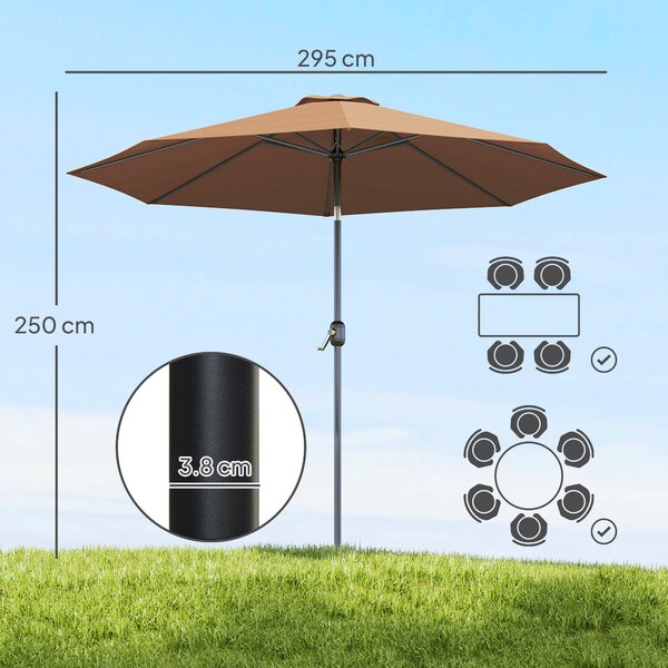 Outsunny Tilting Parasol, Steel Frame Round Market Garden Umbrella, Outdoor Sunshade Canopy for Patio and Garden, Coffee Aosom UK
