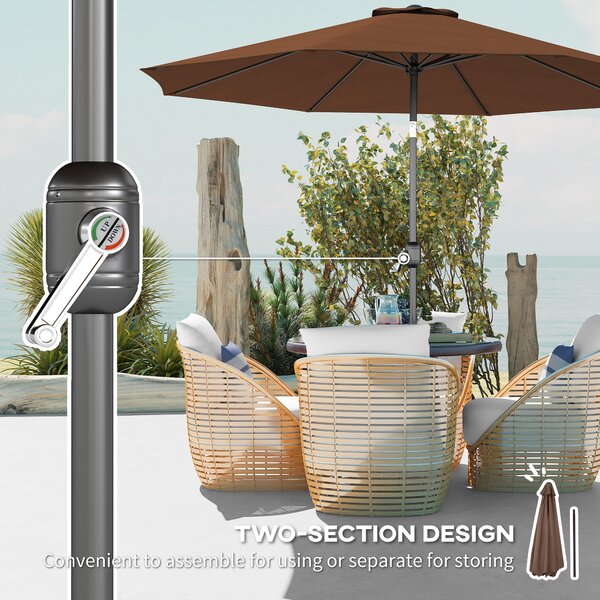 Outsunny Tilting Parasol, Steel Frame Round Market Garden Umbrella, Outdoor Sunshade Canopy for Patio and Garden, Coffee Aosom UK