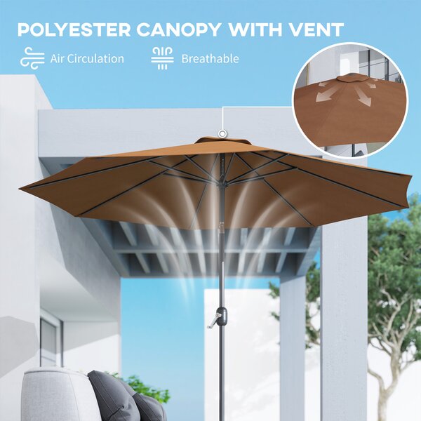 Outsunny Tilting Parasol, Steel Frame Round Market Garden Umbrella, Outdoor Sunshade Canopy for Patio and Garden, Coffee Aosom UK